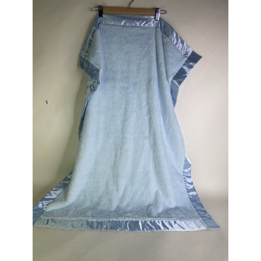 Little Me Baby Blanket Sherpa Blue Satin Trim Back Security Lovey